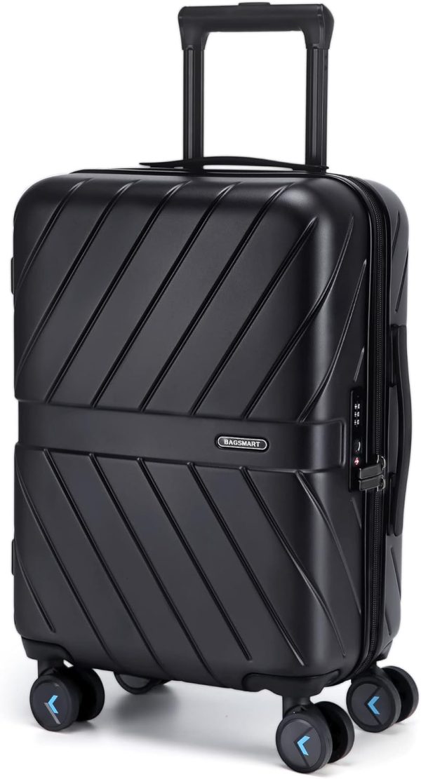 BAGSMART Carry On Luggage 22x14x9 Airline Approved With TSA Lock, 1OO% Polycarbonate Hardside Luggage with Spinner Wheels, Durable Hard Shell Carry On Suitcase 20 inch Black