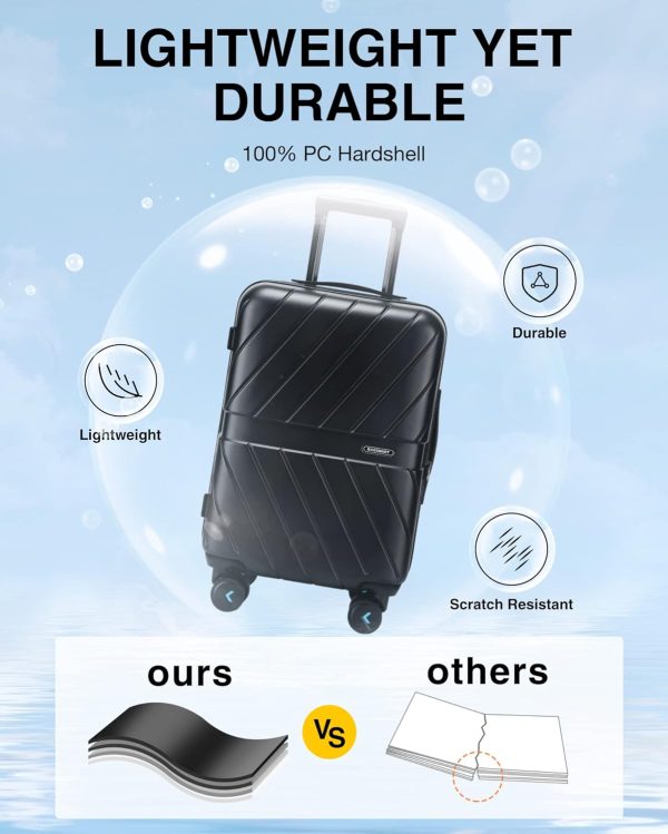 BAGSMART Carry On Luggage 22x14x9 Airline Approved With TSA Lock, 1OO% Polycarbonate Hardside Luggage with Spinner Wheels, Durable Hard Shell Carry On Suitcase 20 inch Black - Image 3