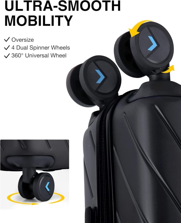BAGSMART Carry On Luggage 22x14x9 Airline Approved With TSA Lock, 1OO% Polycarbonate Hardside Luggage with Spinner Wheels, Durable Hard Shell Carry On Suitcase 20 inch Black - Image 4