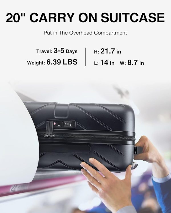 BAGSMART Carry On Luggage 22x14x9 Airline Approved With TSA Lock, 1OO% Polycarbonate Hardside Luggage with Spinner Wheels, Durable Hard Shell Carry On Suitcase 20 inch Black - Image 6