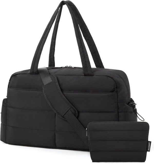 BAGSMART Travel Duffle Bag Gym Bag for Women, 31L Puffer Tote Bag Quilted Laptop Carry on, Weekender Overnight Bag Organizer Duffel Bag for Travel, Black