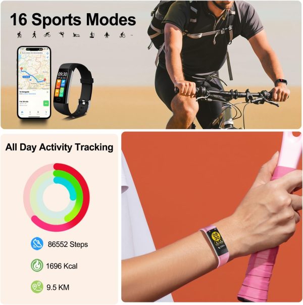 ENGERWALL Fitness Tracker with Step Counter/Calories/Stopwatch, Activity Tracker with Heart Rate Monitor, IP68, Health Tracker with Sleep Tracker, Smartwatch, Pedometer Watch for Women Men Kids - Image 4
