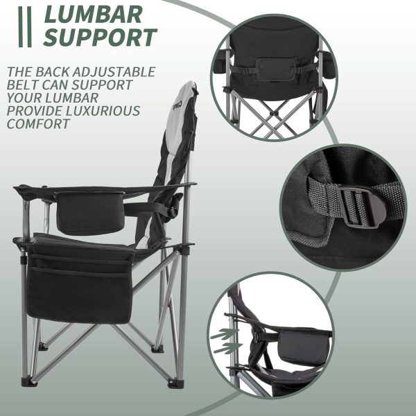KingCamp Oversized Camping Folding Chair with Lumbar Support, Heavy Duty Ergonomic Padded Arm Chair with Cooler Bag, Cup Holder, Portable for Outdoor - Image 4
