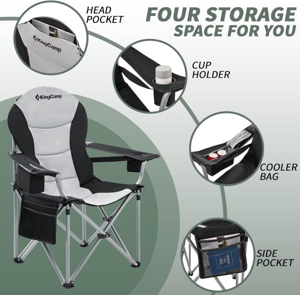 KingCamp Oversized Camping Folding Chair with Lumbar Support, Heavy Duty Ergonomic Padded Arm Chair with Cooler Bag, Cup Holder, Portable for Outdoor - Image 5