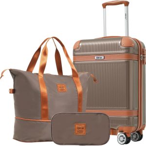 Merax Luggage Set 3 Piece 20-Inch Carry On Luggage Lightweight Suitcase Set with Spinner Wheels, TSA Lock, Collision-Protection Angle (Coppery)