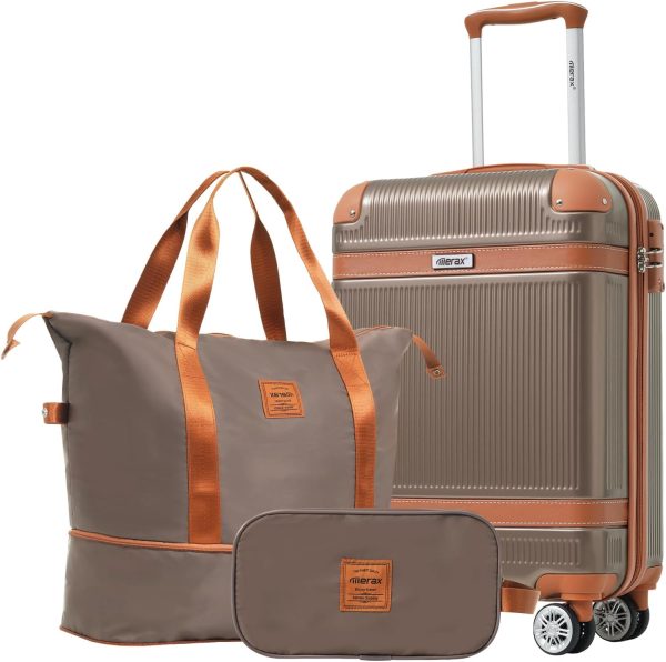 Merax Luggage Set 3 Piece 20-Inch Carry On Luggage Lightweight Suitcase Set with Spinner Wheels, TSA Lock, Collision-Protection Angle (Coppery)
