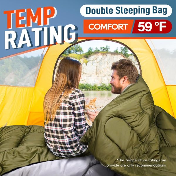 MEREZA Double Sleeping Bag for Adults Mens with Pillow, XL Queen Size Two Person Sleeping Bag for All Season Camping Hiking Backpacking 2 Person Sleeping Bags for Cold Weather & Warm - Image 2