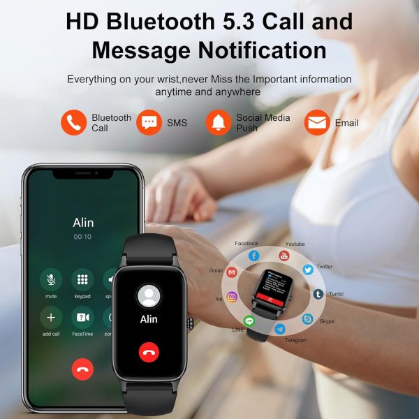 Smart Watch for Men Women, 1.57" Smartwatch (Answer/Make Call) , Fitness Tracker with 110+ Sport Modes, Heart Rate/Sleep Monitor, IP68 Waterproof, Bluetooth Calls, Smartwatches for Android iOS Black - Image 2