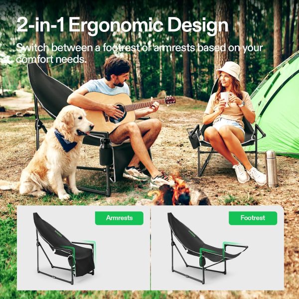 VIVOSUN Chaise Lounge, 2-in-1 Reclining Chair with Footrest/Armrests, Cup Holder, Storage Pocket, and Carry Bag, Support 300 lb, for Camping, Beach, Poolside, and Patio, Black - Image 3