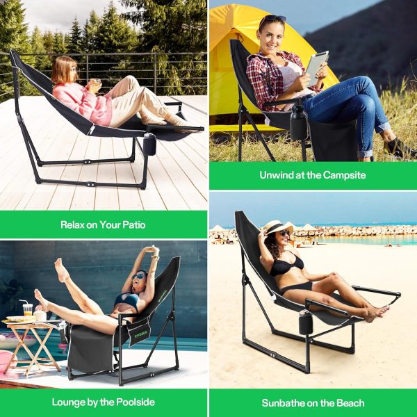 VIVOSUN Chaise Lounge, 2-in-1 Reclining Chair with Footrest/Armrests, Cup Holder, Storage Pocket, and Carry Bag, Support 300 lb, for Camping, Beach, Poolside, and Patio, Black - Image 8